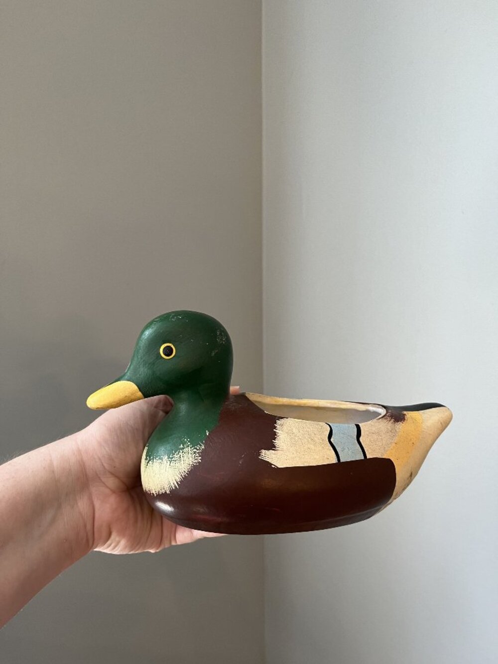 Vintage Mallard Duck Ceramic Planter Hand-Painted Decorative Accent 9.5"